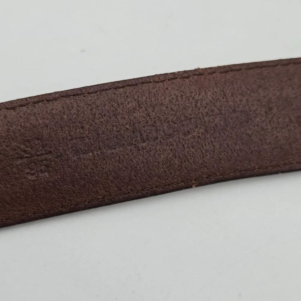 Claiborne Belt Brown Genuine Leather Mens 38 Brass Buckle